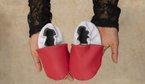 Wolfaby red/white ankle bootie.