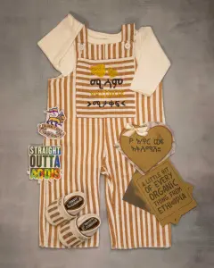 cloth with brown stripe and a matching shoe